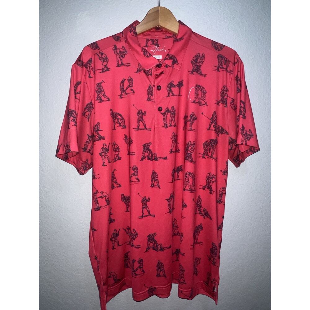 Hoolie Golf Polo Men’s L Red Military Training Made In USA Geometric Preppy